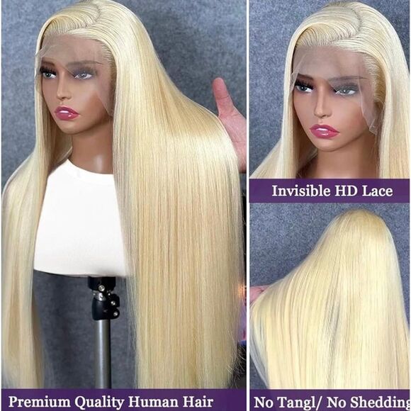 613 blonde Lace Front Wig Human Hair 13x4 HD Human Hair 200 Density 24” Glueless - Picture 2 of 10